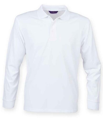 Henbury Unisex Long Sleeve Coolplus? Piqu? Polo Shirt - WHI - 4XL